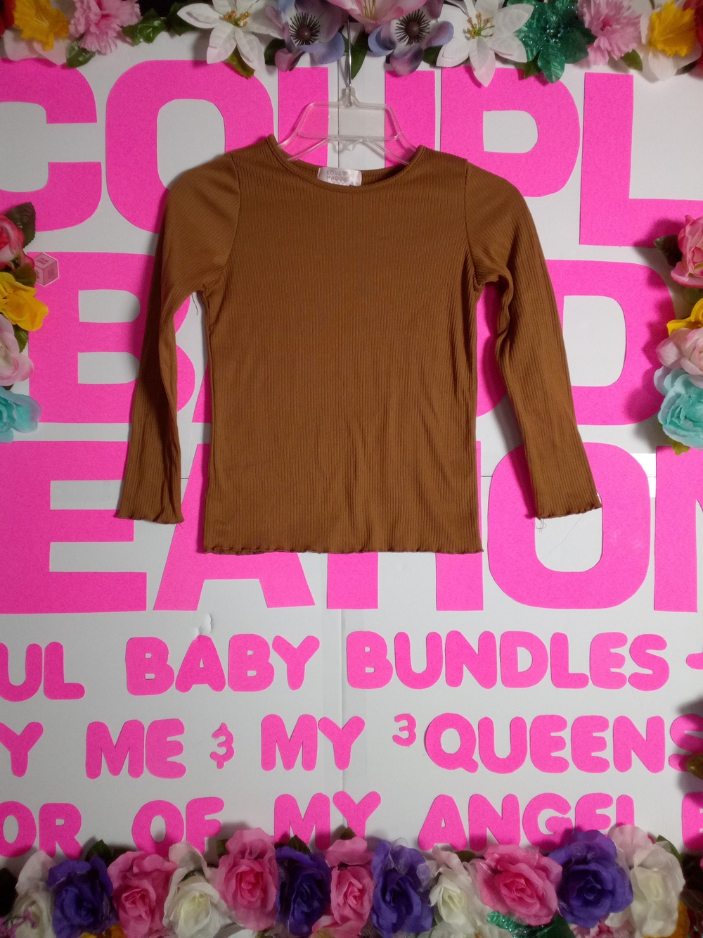 Girls' Ribbed Long Sleeve Top - Brown